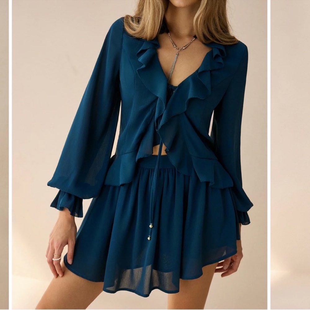 Commense Teal Ruffled Skort Set